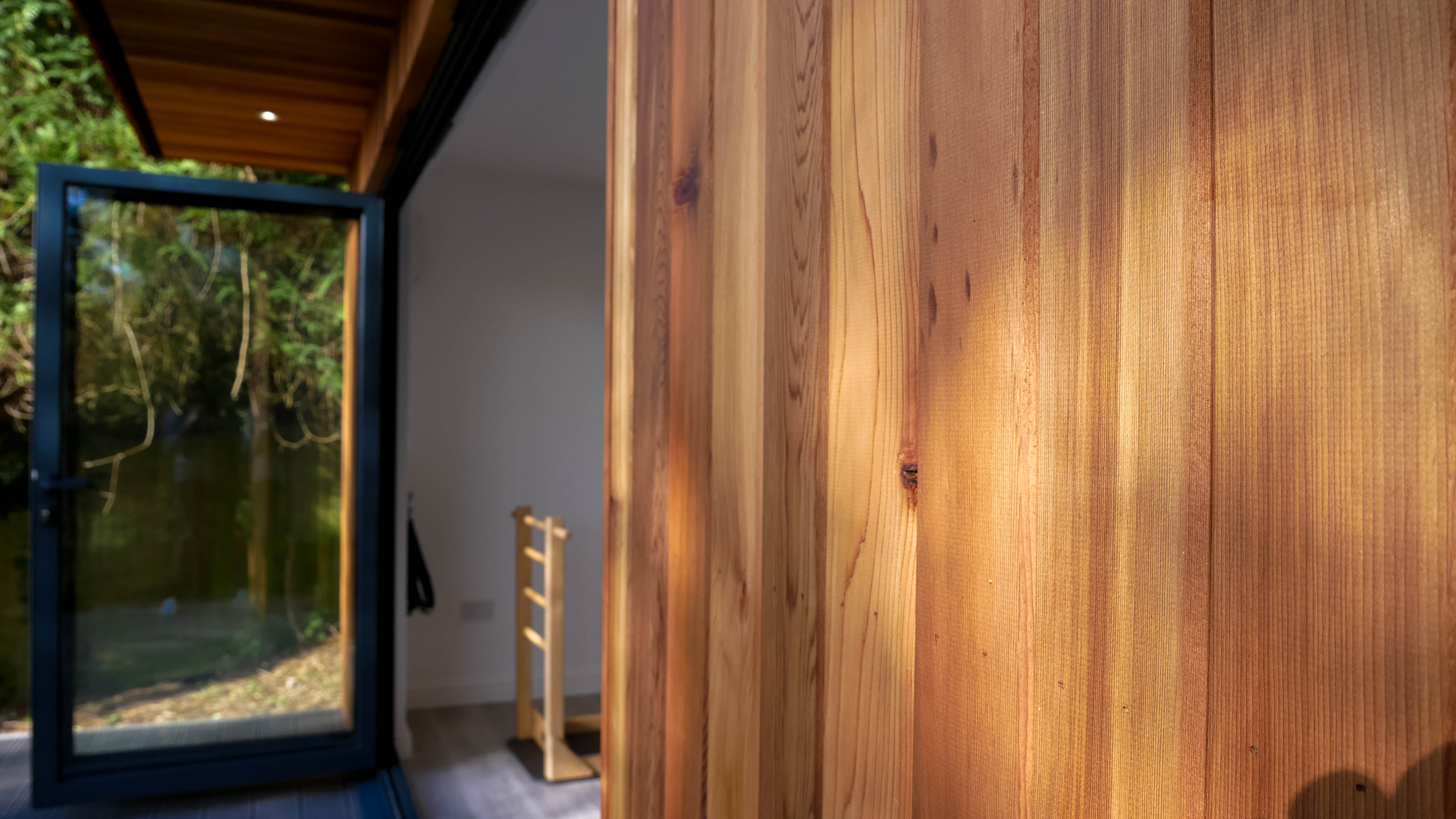 western red cedar cladding on garden room in caterham
